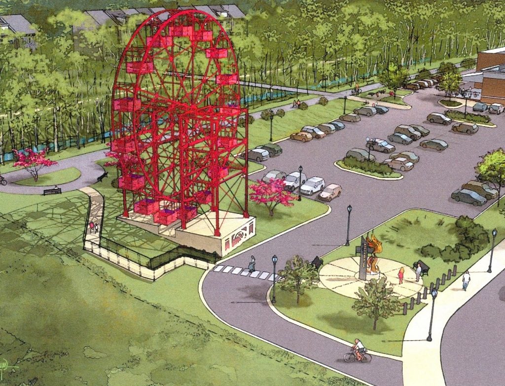 Rendering of Phoenix Wheel structure installed near the Schuylkill River Heritage Center and trail.